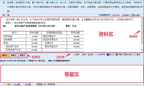 中級會計無紙化考試主觀題界面
