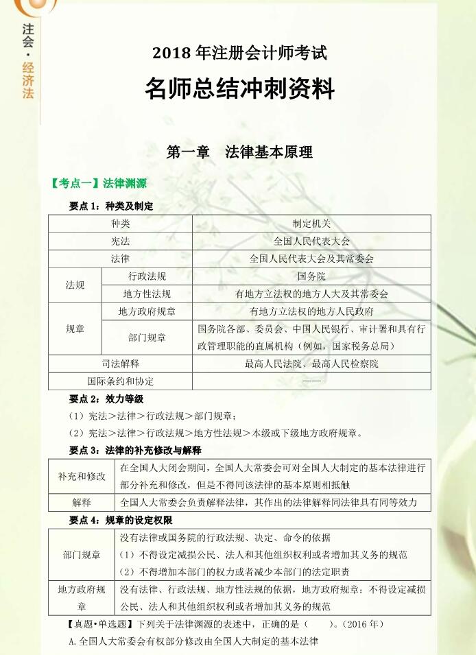 考前速記，東奧名師總結(jié)cpa經(jīng)濟(jì)法沖刺備考資料