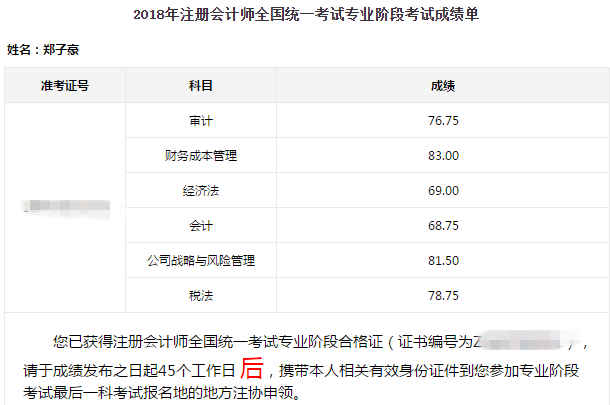 注會(huì)成績(jī)單