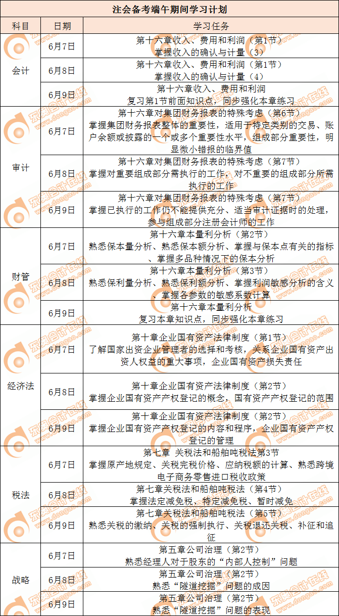 注會備考端午期間學(xué)習(xí)計(jì)劃