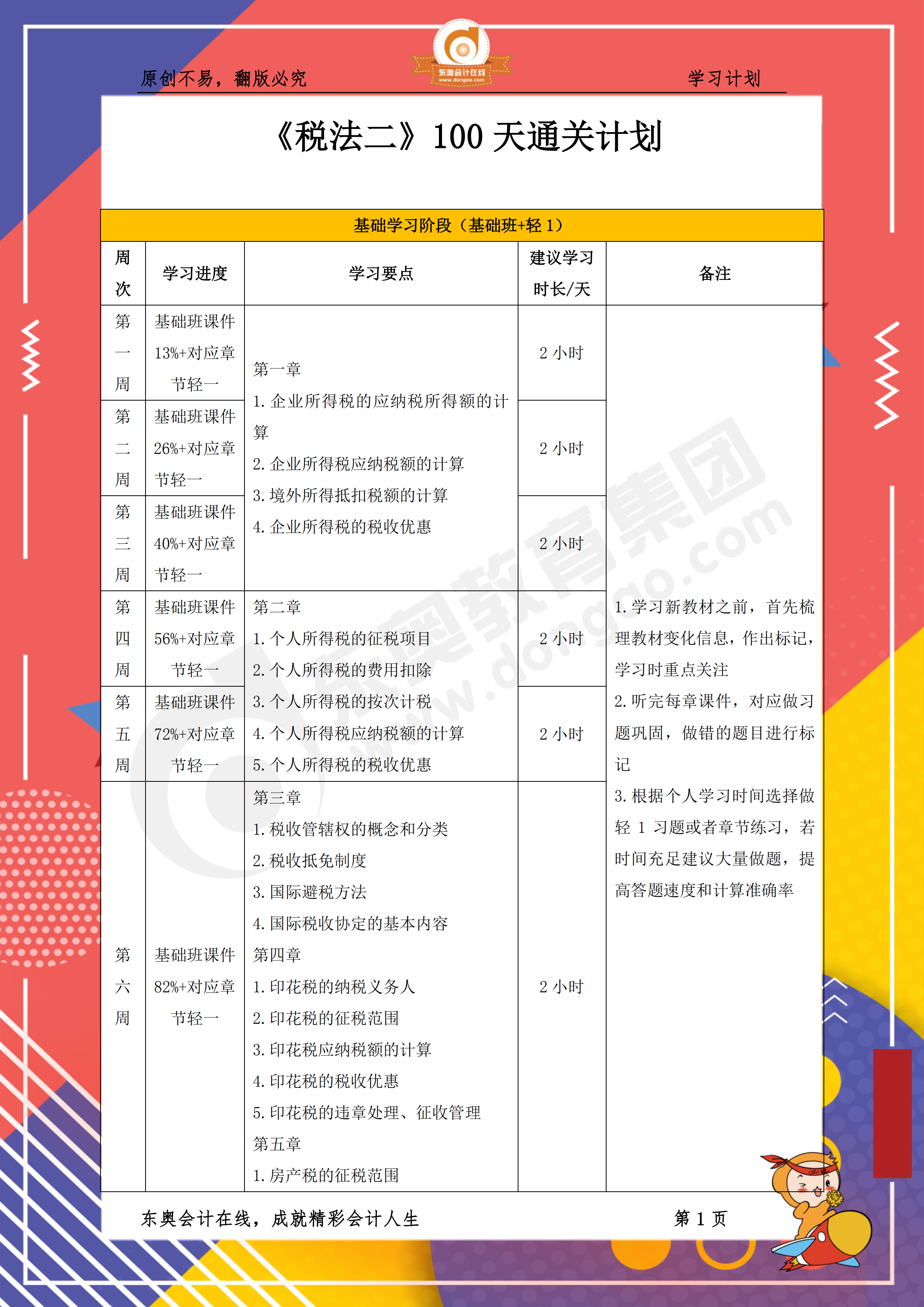 2019年稅務(wù)師《稅法二》百天通關(guān)計(jì)劃1