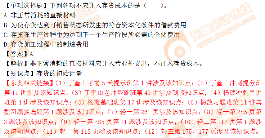 2018年稅務師《財務與會計》單選題：存貨的初始計量