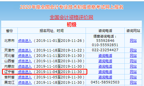 遼寧2020年初級會計職稱報名11月30日結(jié)束