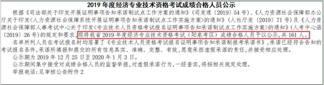 陽泉經(jīng)濟(jì)資格考試成績合格人員公示