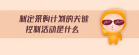 制定采購計(jì)劃的關(guān)鍵控制活動(dòng)是什么