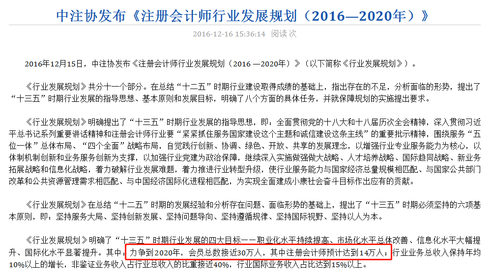 中注協(xié)發(fā)布《注冊會(huì)計(jì)師行業(yè)發(fā)展規(guī)劃（2016—2020年）》