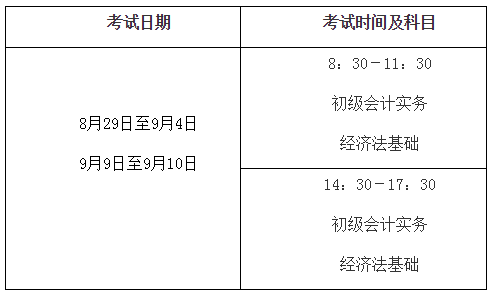 2020年初級會(huì)計(jì)考試時(shí)間安排