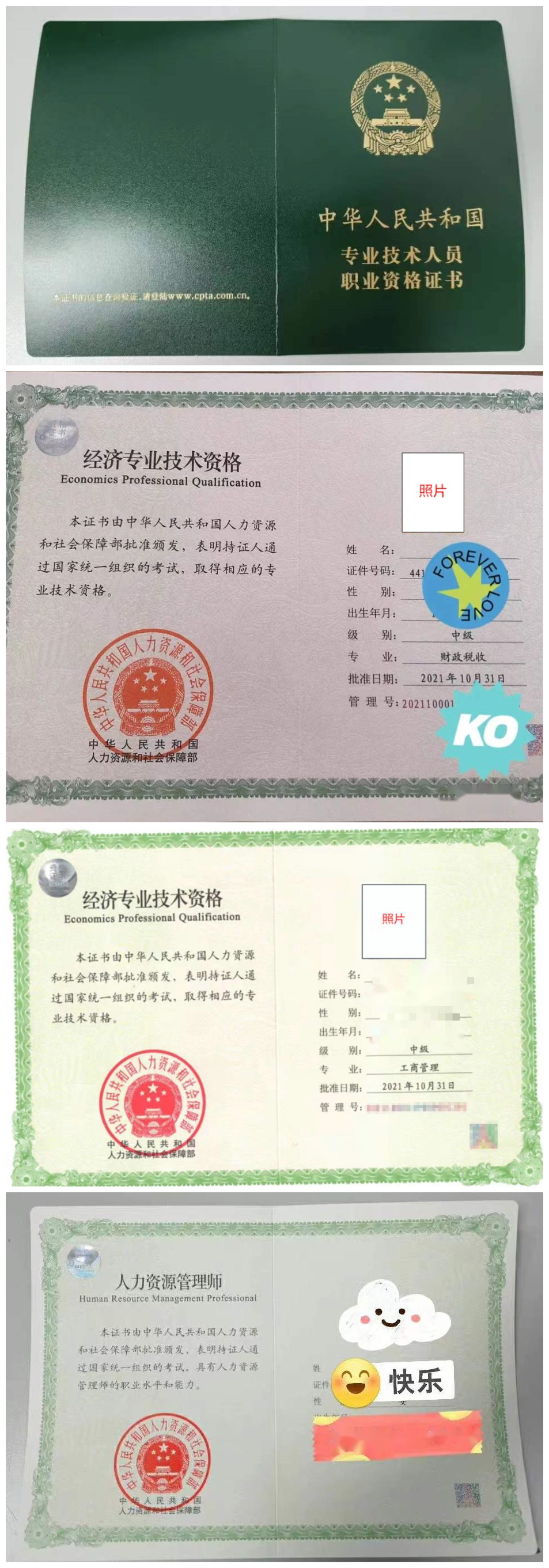 2021年中級(jí)經(jīng)濟(jì)師證書樣本