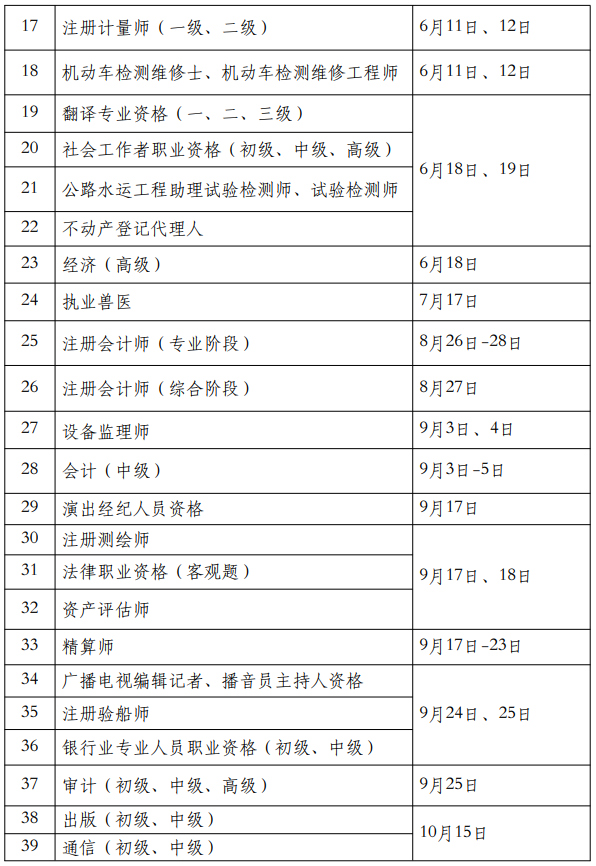 考試安排表2
