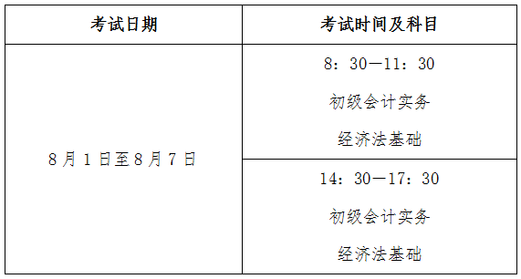 吉林初級會計考試時間2022