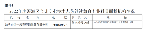 關(guān)于明確2022年度澄海區(qū)會(huì)計(jì)專業(yè)技術(shù)人員繼續(xù)教育專業(yè)科目學(xué)習(xí)事項(xiàng)的通知