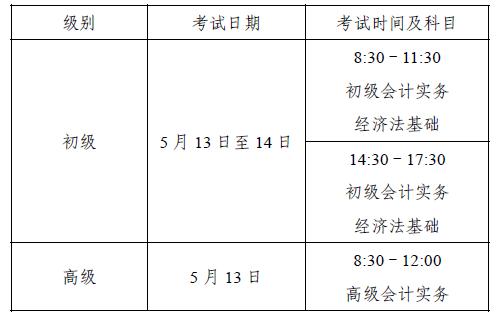 初級會計考試時間