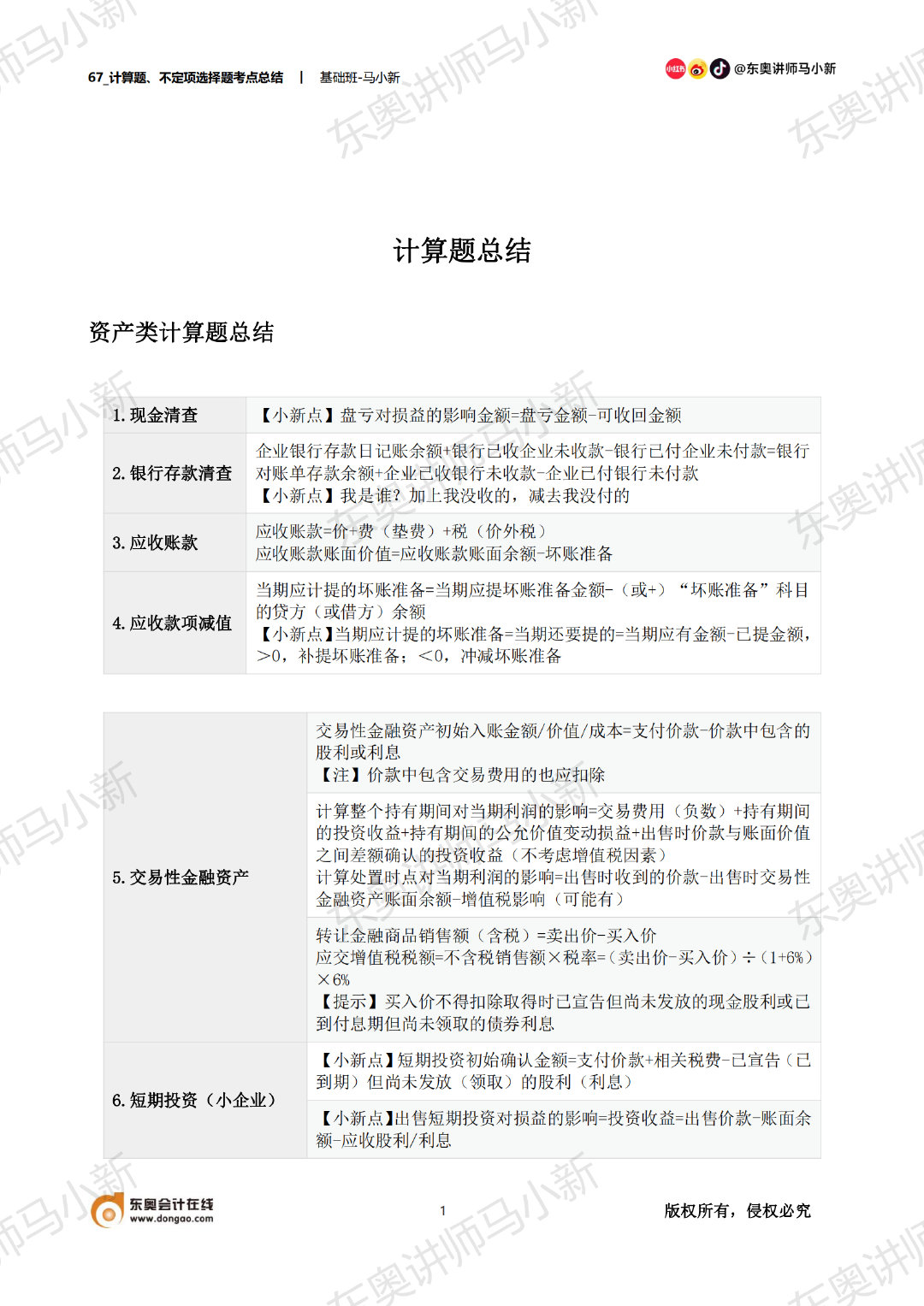 初級會計資產(chǎn)類計算題總結