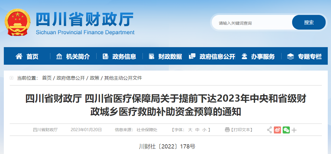 關于下達2023年城鄉(xiāng)醫(yī)療救助補助資金預算的通知