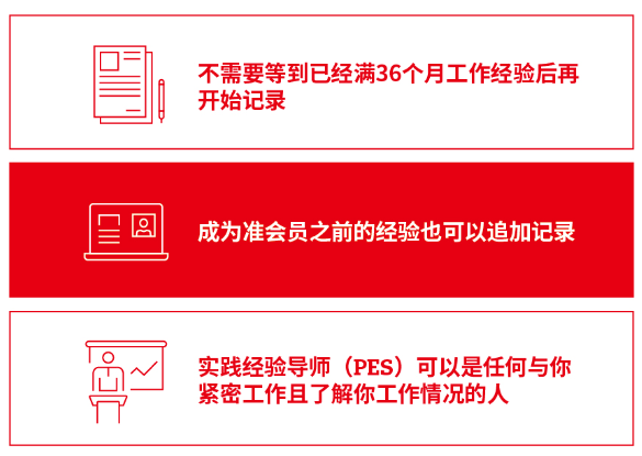 在myACCA賬戶中記錄36個月的相關工作經驗，并經由實踐經驗導師簽署。