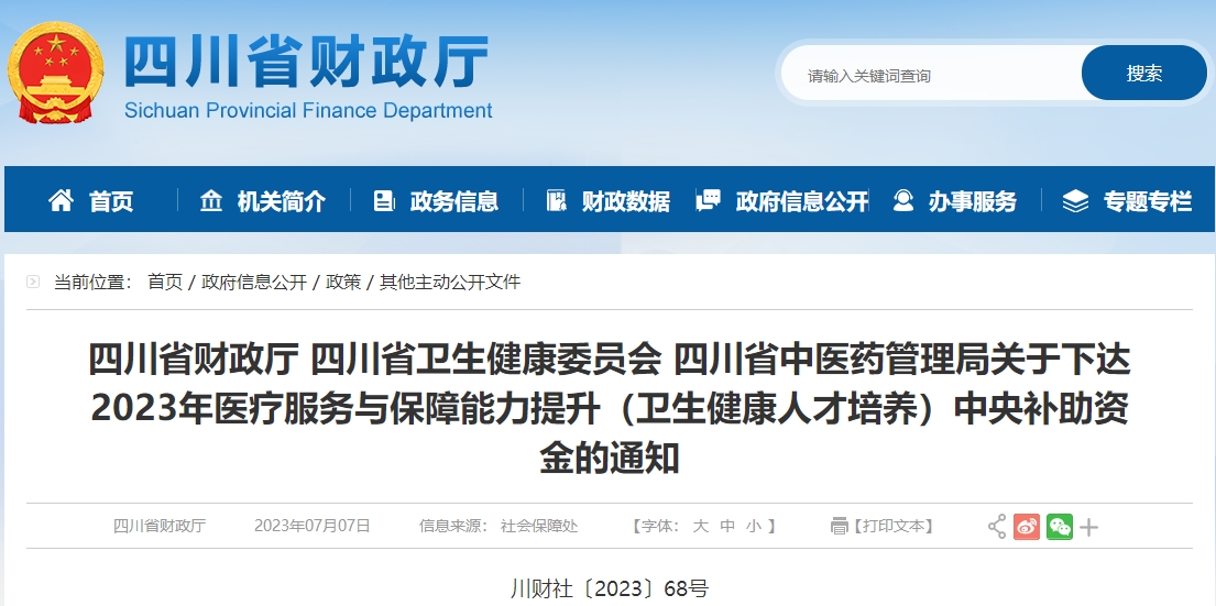 關(guān)于2023年醫(yī)療服務(wù)與保障能力提升中央補助資金通知