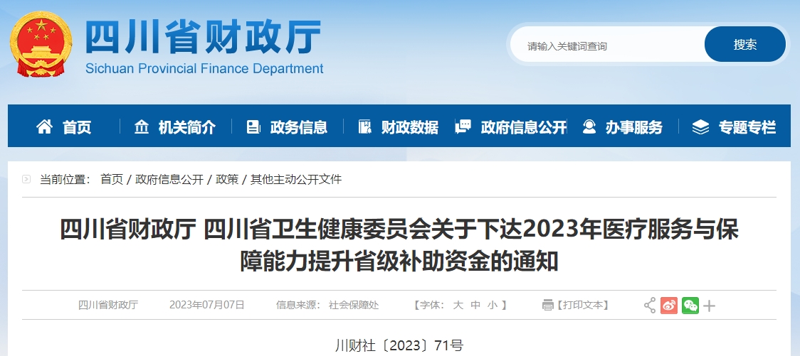 關(guān)于2023年醫(yī)療服務(wù)與保障能力提升省級補(bǔ)助資金通知